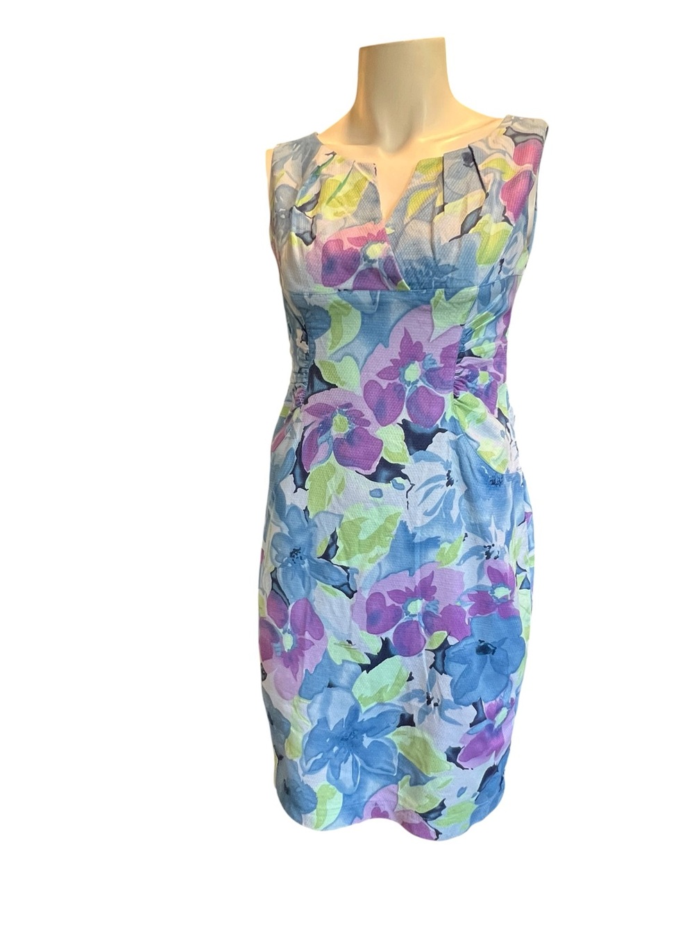 Adrianna Papell Pastel Floral Midi Dress in Blue, Purple & Green